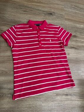 Women’s Ralph Lauren Hot Pink and White Striped Polo